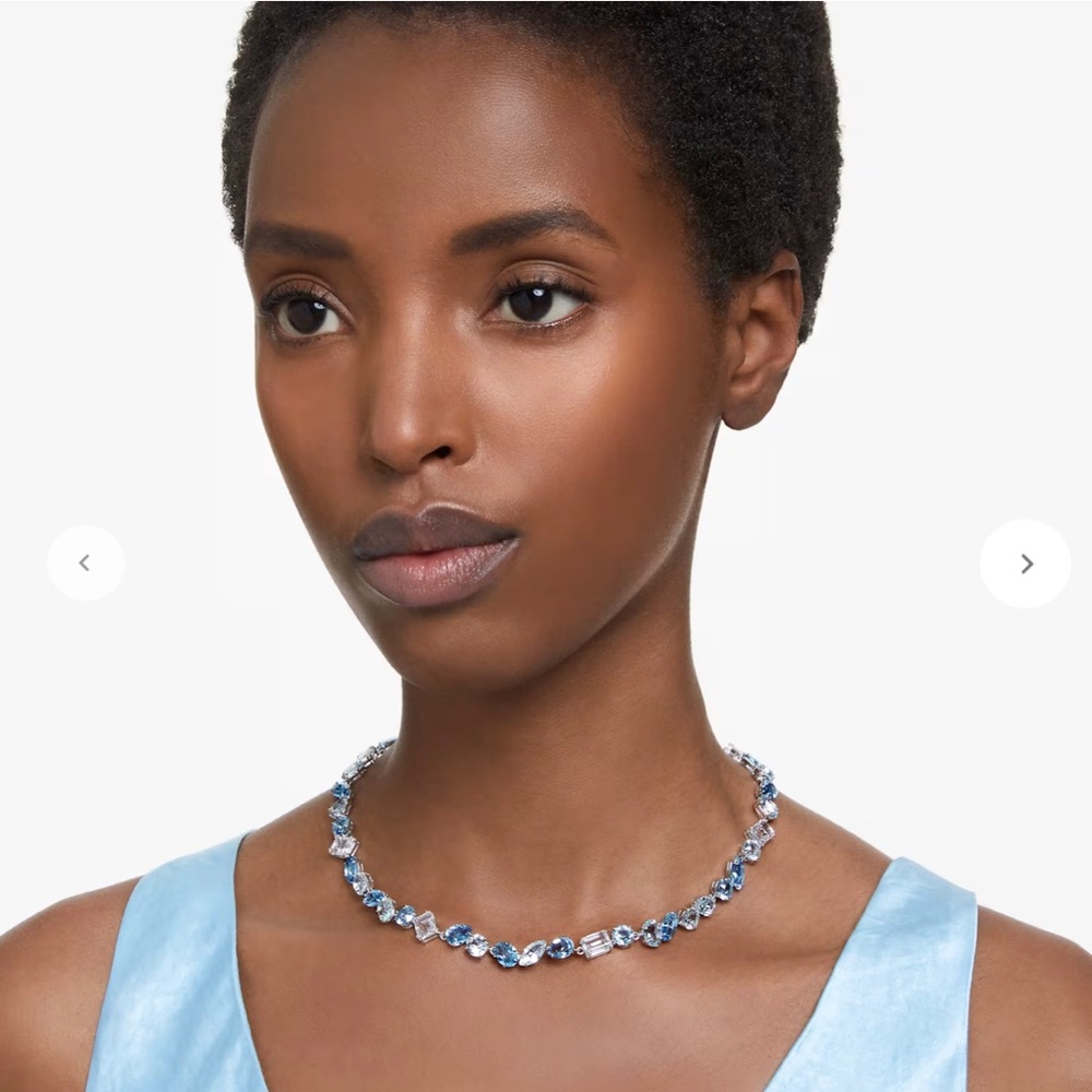 Swarovski Blue and Clear Crystal Tennis Necklace - Picture 4 of 4